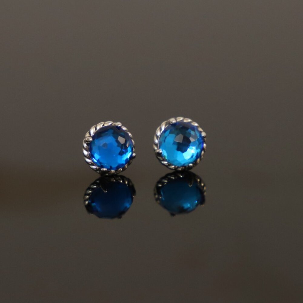 David Yurman Sterling Silver Chatelaine Blue Topaz Stud Earrings